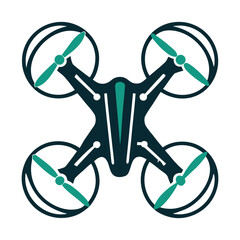 Drone Icon Vector, Technology Illustration, Teal and Navy Vector Icon Set of Various Transportation Vehicles