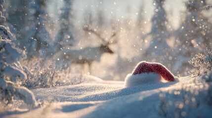 Sapin enneigé et lapins dans une atmosphère magique de Noël