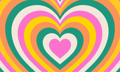 Retro heart tunnel background colorful concentric shapes in groovy style vintage vector illustration for wallpaper and graphic design
