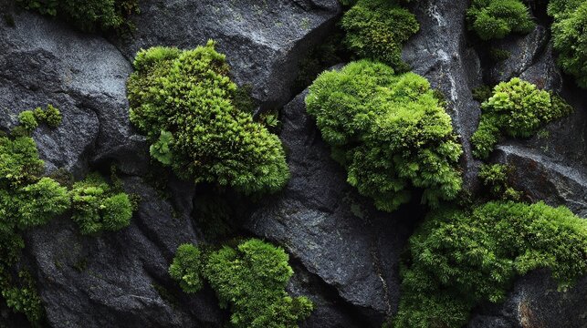 Moss-covered rock face, a verdant oasis clinging to rugged terrain.  Texture of natural stone & vivid green moss create a compelling, tranquil scene. #nature