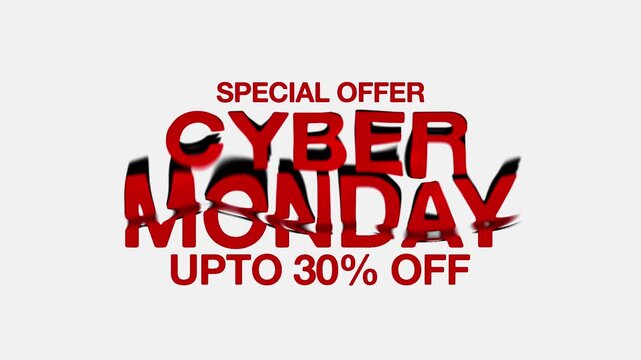 red special offer cyber monday upto 30% off text lettering typography sign symbol for shop Holiday Promotion with transparent liquid flow effect, sales discount promo animation	thirty percent offer  - Powered by Adobe