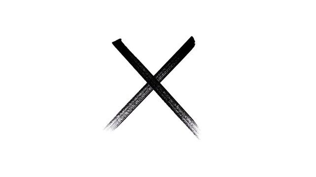 Motion graphics element of a wrong answer cross mark being painted, an isolated asset for educational or quiz-style content.
