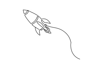 Rocket one line art minimalist continuous drawing on white background