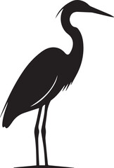 Obraz premium Silhouette of a graceful heron bird standing tall with long legs and slender neck captured in black and white.