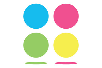 Four colorful circles arranged in a grid with shadows beneath them.