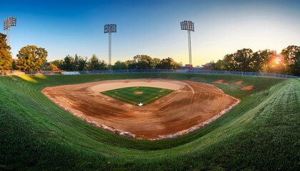 quiet baseball diamond in the early morning light