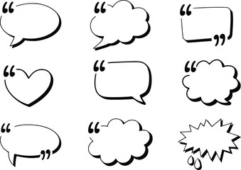 Fototapeta premium Hand Drawn Quote Bubbles Doodle Speech Cloud Callout Icons Sketch Dialogue Box Minimal Comic Style Vector PNG