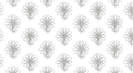Seamless floral pattern featuring delicate hand-drawn daisy illustrations on a clean white background, perfect for spring and summer designs.