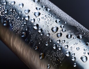 close up of polished metal pipe with condensation droplets