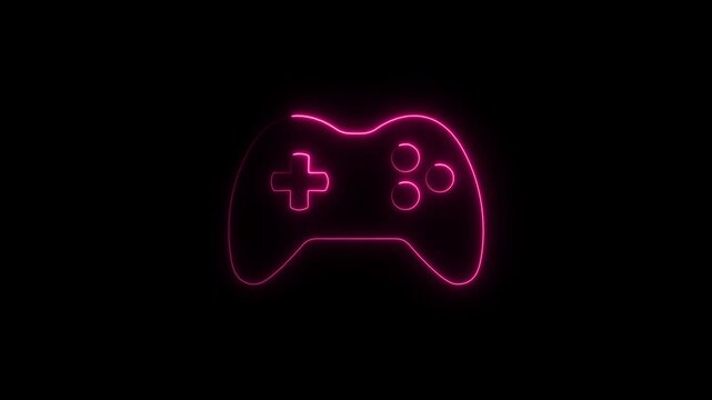 Pink neon outline of a video game controller on a black background gaming gamepad - Powered by Adobe