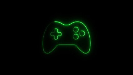 Green neon outline of a video game controller on a black background gaming gamepad - Powered by Adobe