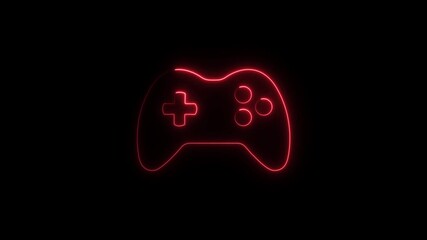 Red neon outline of a video game controller on a black background gaming gamepad - Powered by Adobe