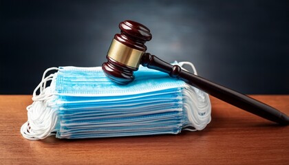 legal implications of protective face coverings a judicial gavel rests upon a stack of medical masks