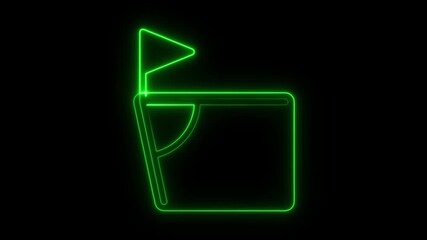 Green neon outline of a soccer corner kick area with a flag on a black background football - Powered by Adobe