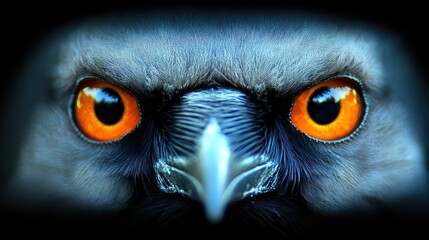 A fierce bird gazes intently with bright orange eyes, displaying its focus and strength