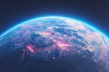 Obraz premium Vibrant planet illuminated by cosmic lights showcasing intricate details and colors