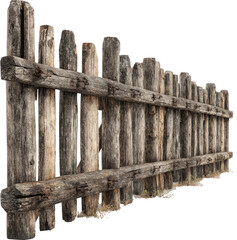Naklejka premium Rustic Wooden Fence: Weathered Planks Blend with Natural Elements in a Rustic Outdoor Setting