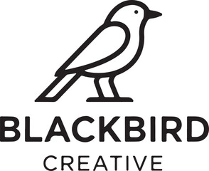 Minimalist black line art logo design featuring a stylized bird silhouette above the words blackbird creative on a white background