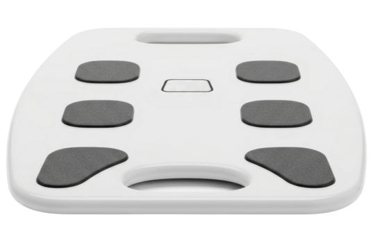 White under-desk foot rest with textured foot pads isolated on a transparent background