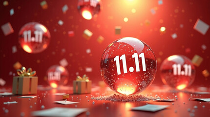 11.11 Sale Digital Rain: Floating Coupons and Gifts