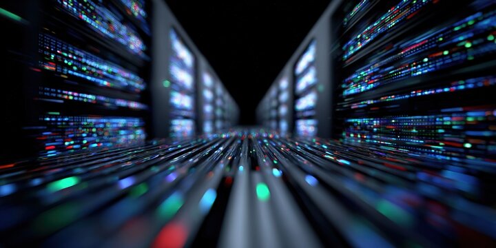 Data flow in a modern server room showcasing high-speed connections and advanced technology