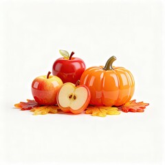 Apples and pumpkin with autumn leaves