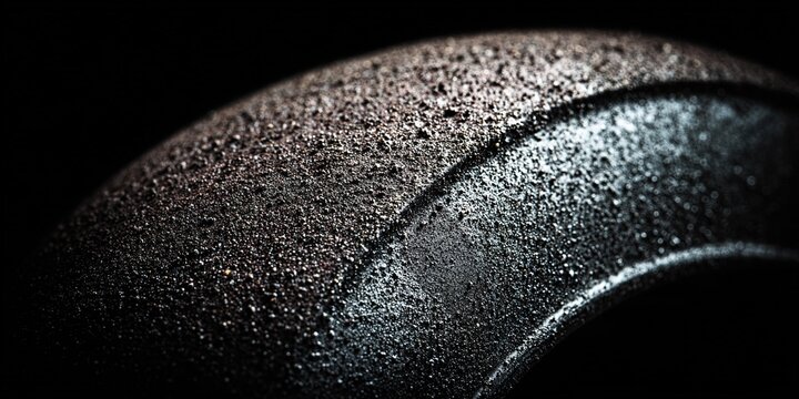 Close-up view of a textured tire showcasing intricate details and surface features, highlighting craftsmanship and material quality