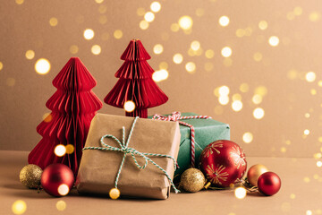 Festive glitter Christmas stage for product showcases and advertising campaigns, postcard template