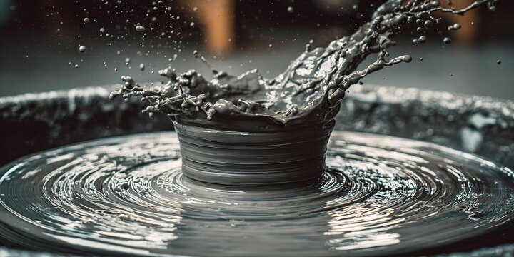 Creating a clay pot on a spinning wheel in a pottery studio during a crafting session