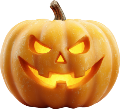 Glowing Jack-o'-Lantern with a Mischievous Grin, Perfect for Spooky Halloween Nights