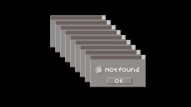 ドット絵のエラーウインドウが連続で出現するアニメーション,透過背景,グレー