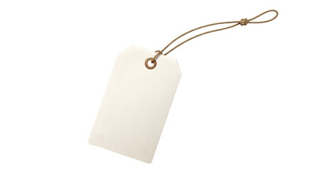 A blank white gift tag or price tag with a string, isolated on transparent background