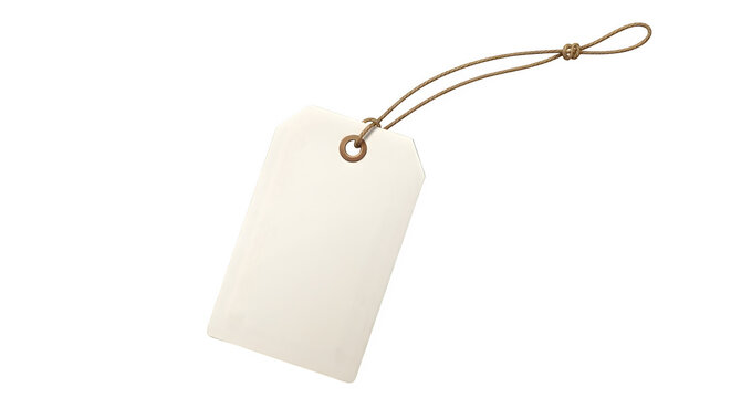 A blank white gift tag or price tag with a string, isolated on transparent background