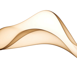 An abstract image featuring flowing, ribbon-like forms in varying shades of amber against a black background. Curves and light effects
