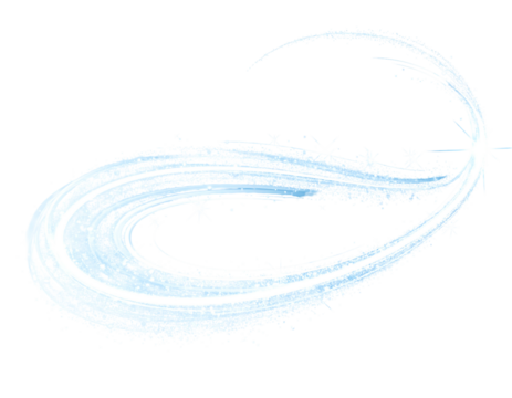 An ethereal, swirling arc of bright, icy blue light glitters against a black background. Star-like sparkles punctuate the flow