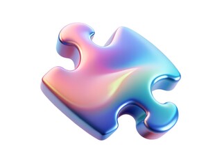 Obraz premium Iridescent holographic puzzle piece with smooth curves and soft gradient colors on white background