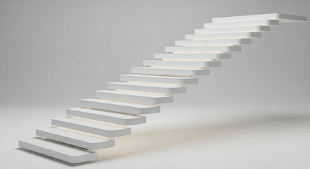 Obraz premium Ascend to success with this modern, illuminated staircase design symbolizing progress and achievement in a clean, minimalist studio.