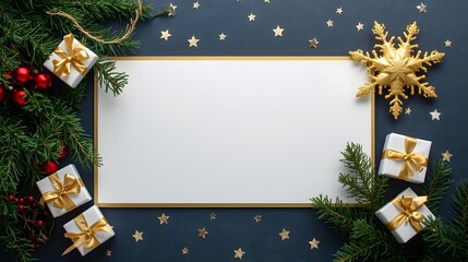 Christmas frame on dark blue background