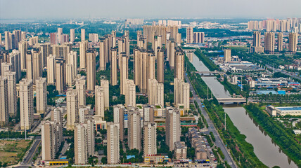 Jingzhou Aerial Panoramic City View with Modern Urban Towers and Rivers