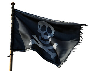 Pirate Flag with Skull and Crossbones Rippling in the Wind jolly roger piracy isolated on a transparent background