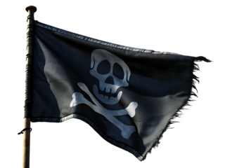 Pirate Flag with Skull and Crossbones Rippling in the Wind jolly roger piracy isolated on a transparent background