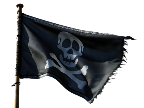 Pirate Flag with Skull and Crossbones Rippling in the Wind jolly roger piracy isolated on a transparent background