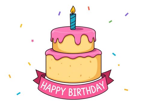 Two tier birthday cake with pink frosting and candle