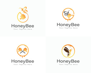 honey bee and honey dipper logo designs with text Honey Bee icon