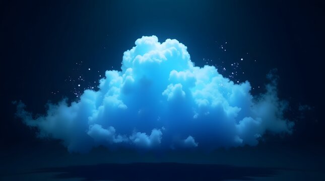 A vibrant blue cloud floats serenely against a dark backdrop, creating an ethereal and dreamlike atmosphere.