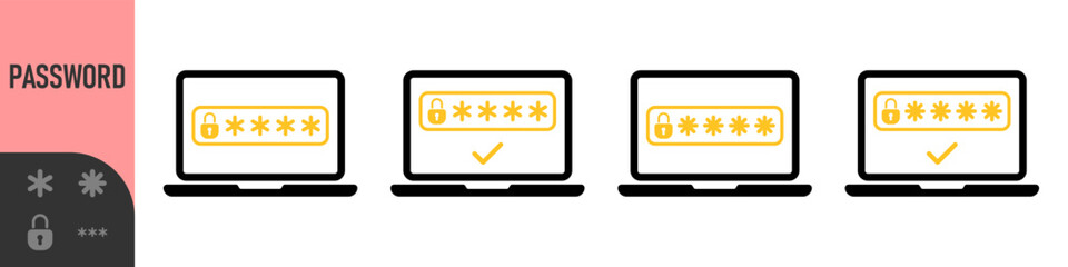 Two steps authentication icon. Verification or sms with code message confirmation for account login. Multi-factor authentication verification code. Laptop password verification or sms with push code 