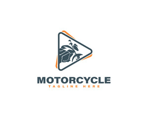 Dark blue and orange triangle logo with motorcycle silhouette and text vehicle transport