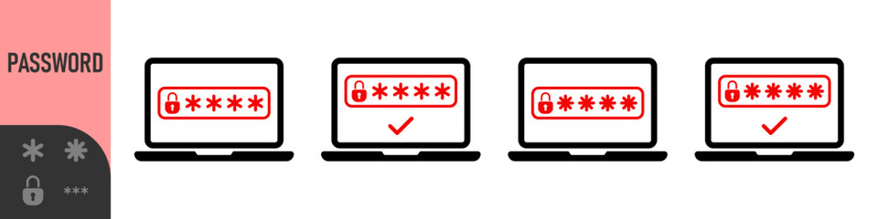 Two steps authentication icon. Verification or sms with code message confirmation for account login. Multi-factor authentication verification code. Laptop password verification or sms with push code 
