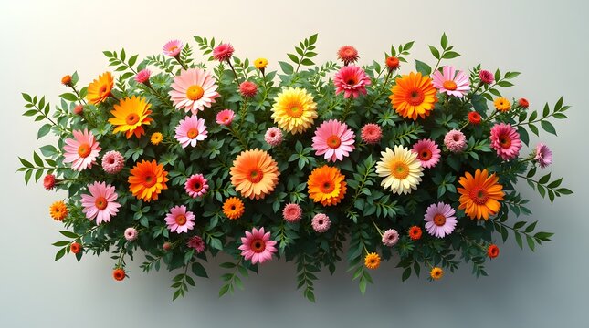 A vibrant arrangement of colorful flowers showcasing bright gerbera daisies and delicate blooms against a soft backdrop.