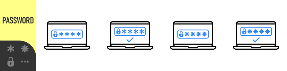 Two steps authentication icon. Verification or sms with code message confirmation for account login. Multi-factor authentication verification code. Laptop password verification or sms with push code 